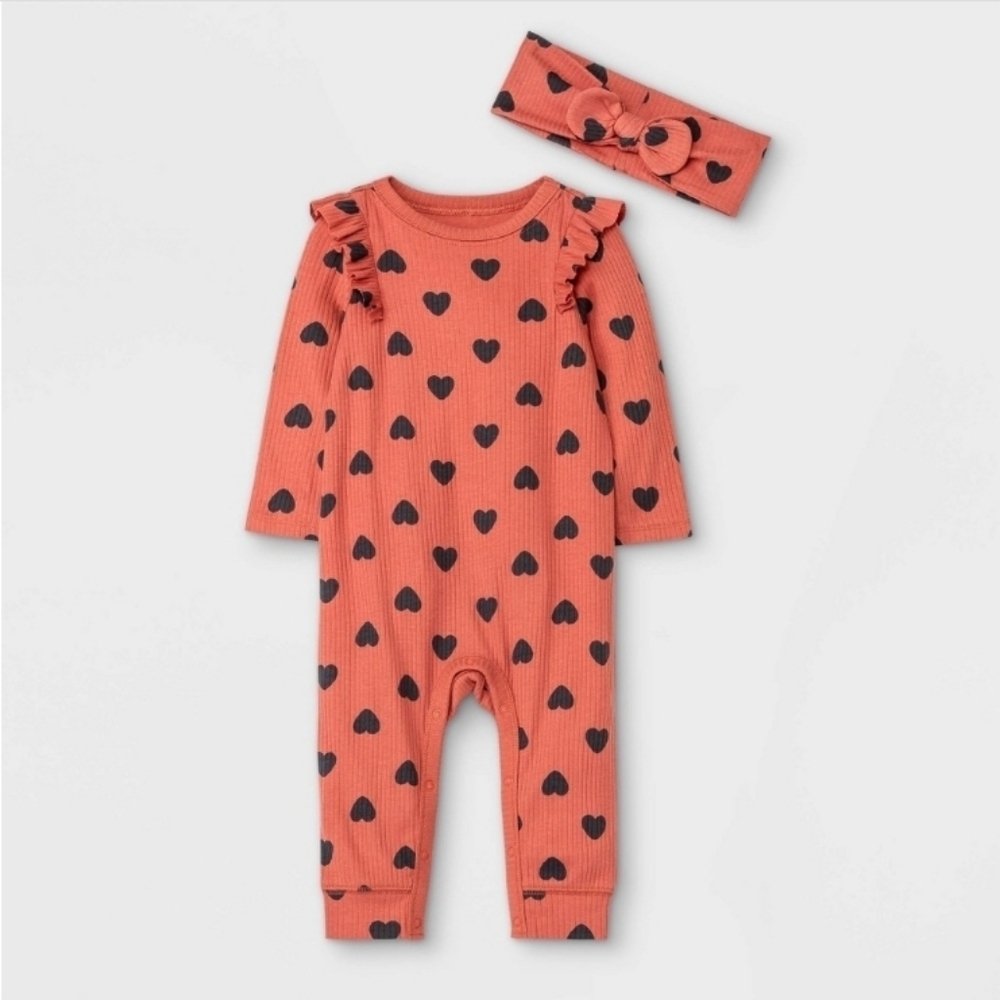 3-6 months | Heart Romper with Matching Headband